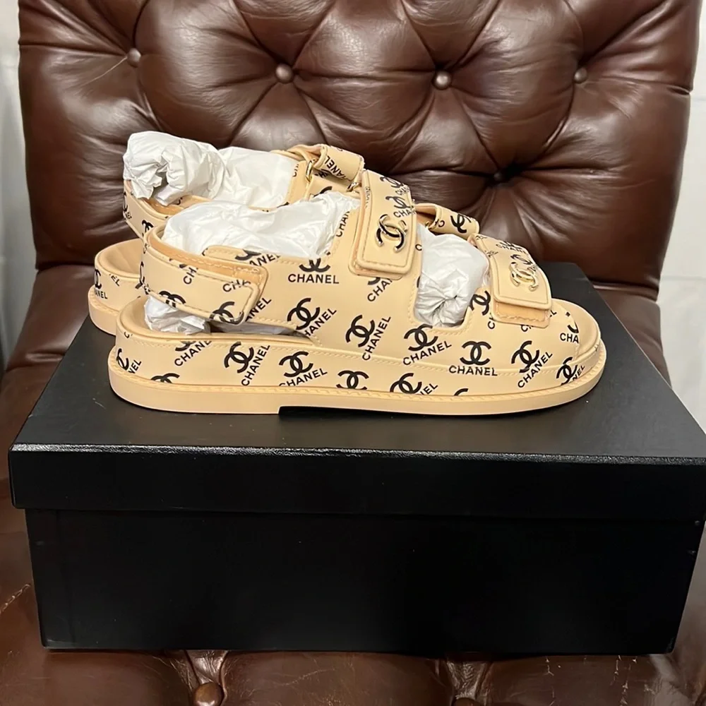 Authentic Chanel CC Dad Sandals 36